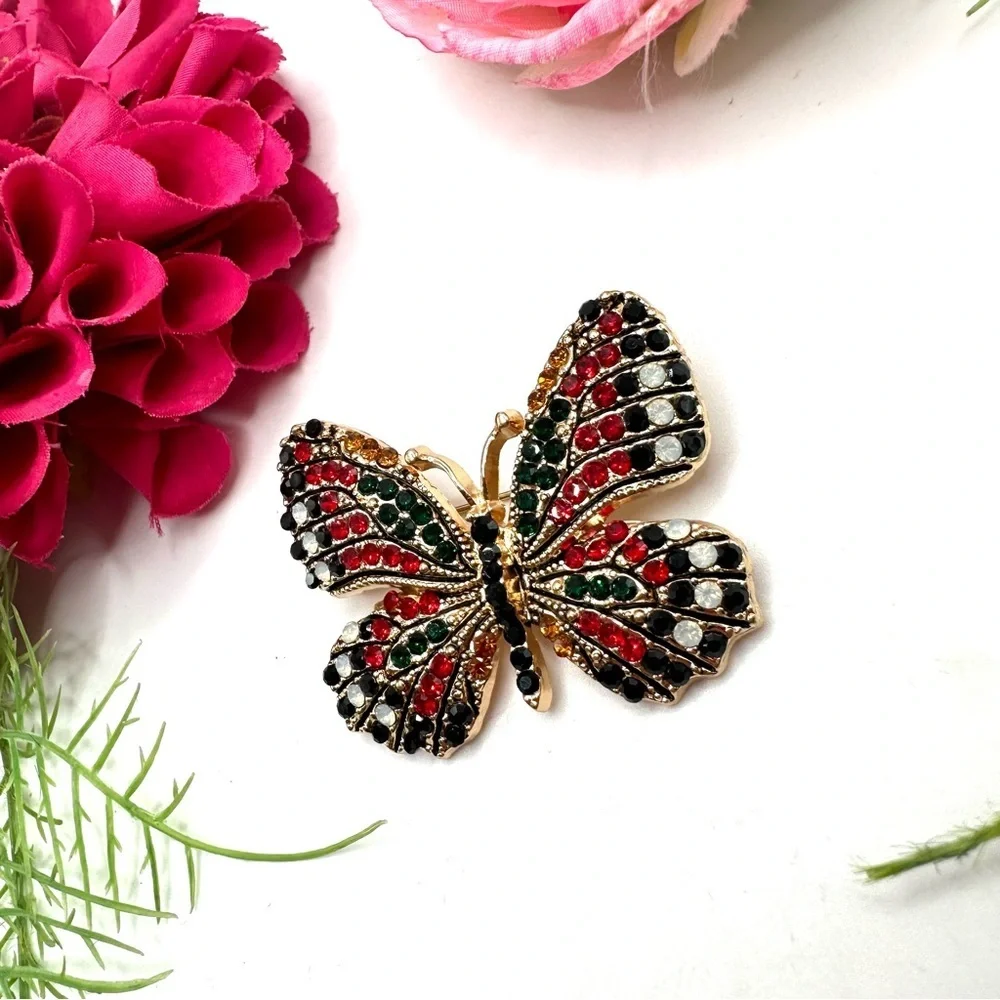 NEW⚜️Butterfly Red & Black Crystal Embellished Brooch